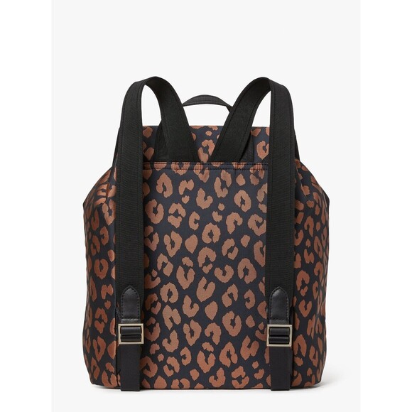 New Kate Spade Sam Leopard Medium Backpack The Little Better Nylon Black Multi - Picture 5 of 5